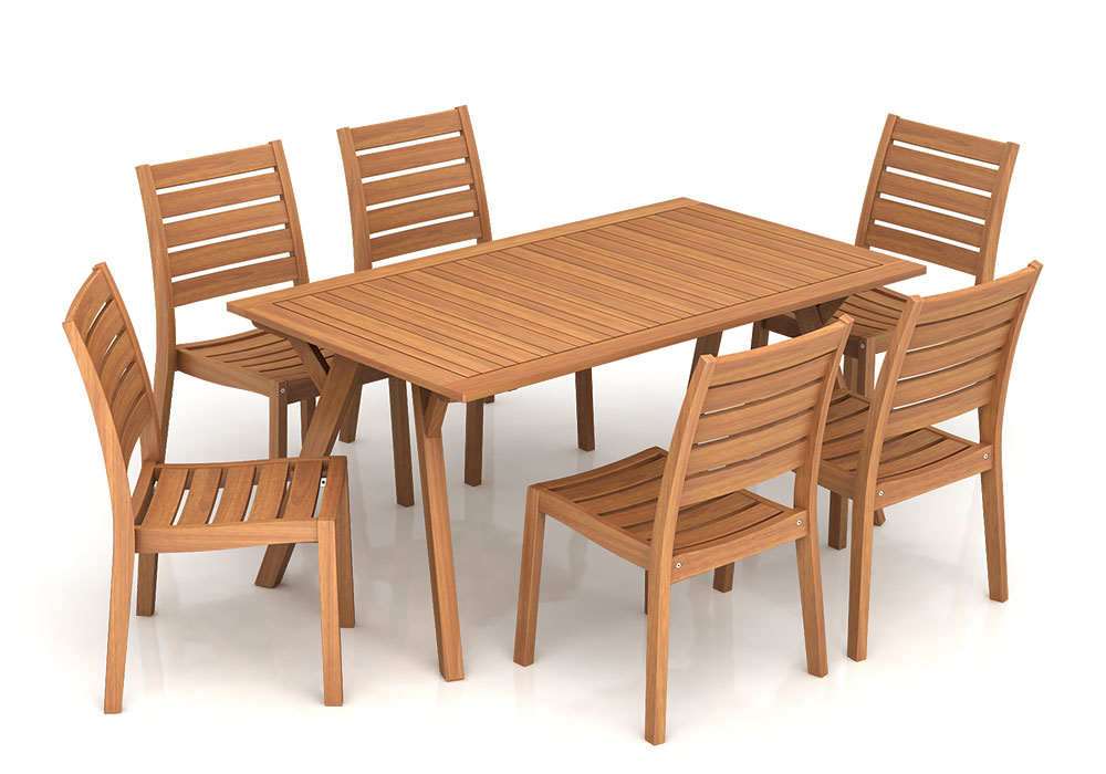 SET(7pcs) 6- ARIZONA STACKING CHAIR (KD) + OREGON RECT. TABLE 160 x 90 x 74cm