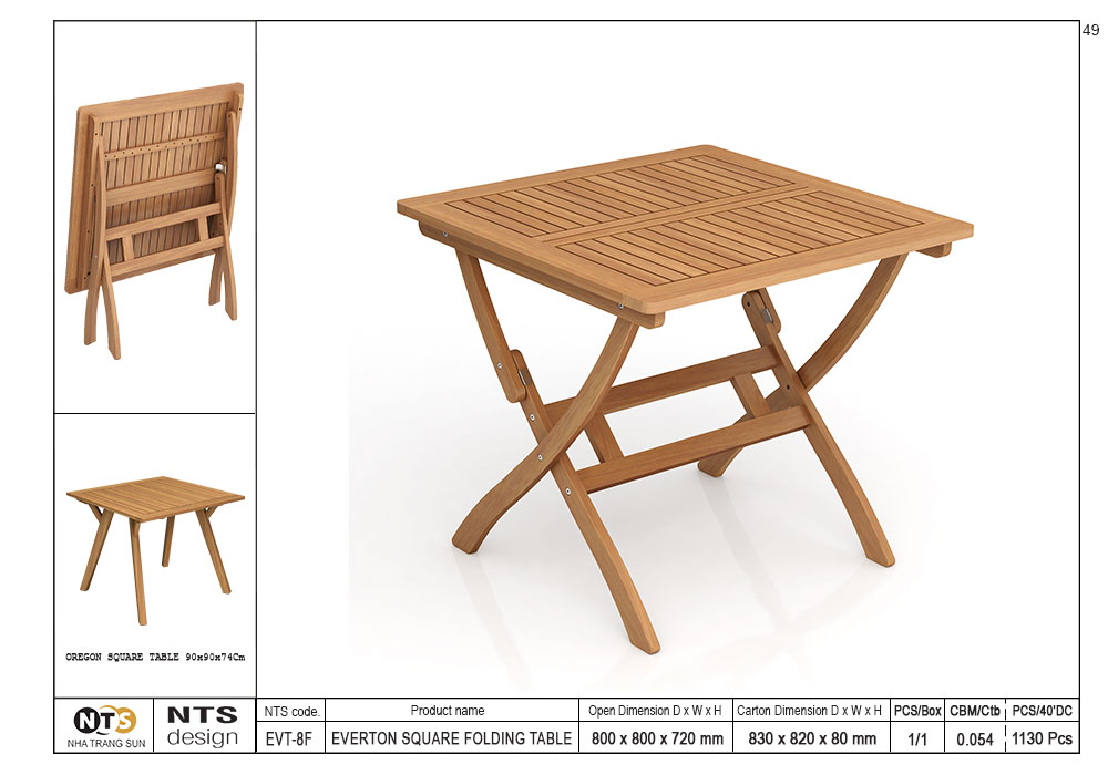 EVERTON SQUARE FOLDING TABLE 80 x 80 x 72CM