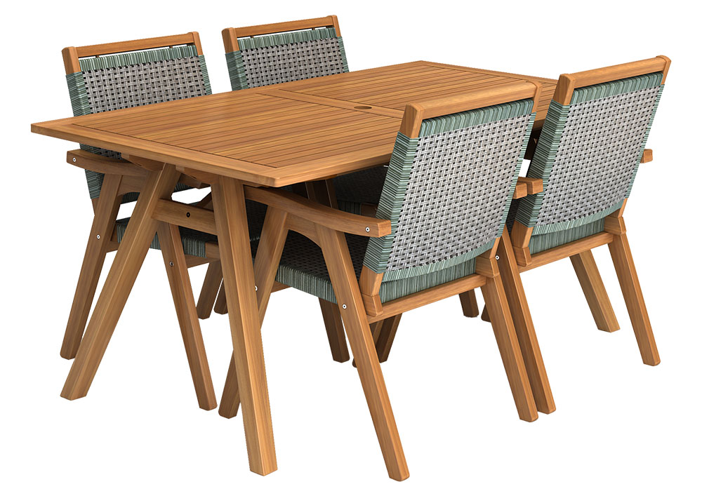 SET(5pcs)- 1 PENSACOLA RECT. TABLE 160 x 90 x 75Cm + 4 PENSACOLA DINING ARMCHAIR