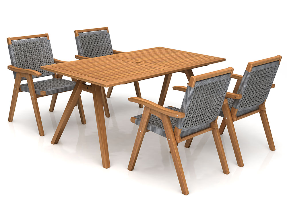 SET(5pcs)- 1 PENSACOLA RECT. TABLE 160 x 90 x 75Cm + 4 PENSACOLA DINING ARMCHAIR