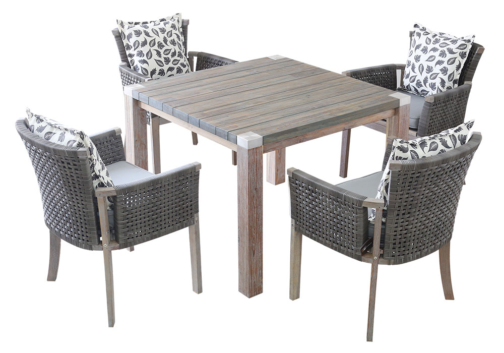 SET(5pcs)- 1 RIO TABLE 100 x 100 x 75Cm + 4 RIO ARMCHAIR HIGHBACK-WICKER WITH SEAT CUSHION & PL