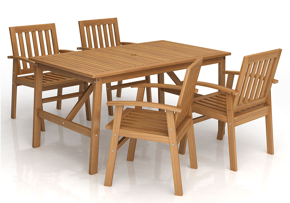 SET(5pcs)- TAHITI DINING TABLE 1525 x 865 x 762mm + 4 TAHITI DINING ARMCHAIR 