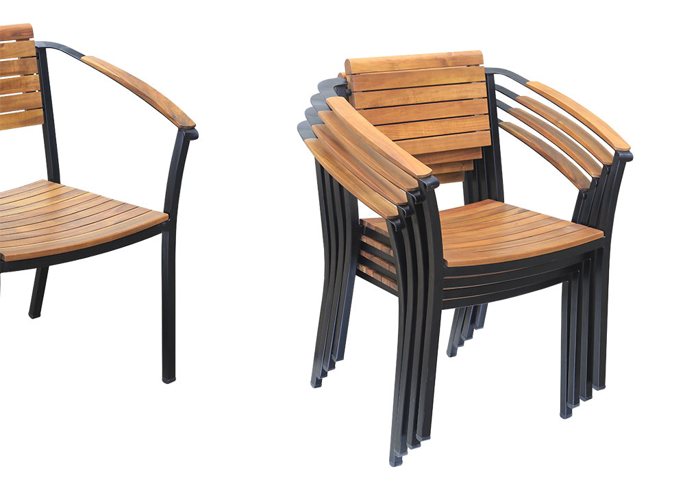 PESCARA STACKING ARMCHAIR (V25) - Powder Coated Steel / Wood.